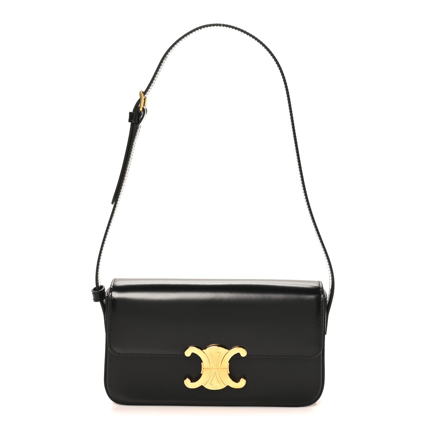 Celine Shiny Calfskin Triomphe Shoulder Bag Black