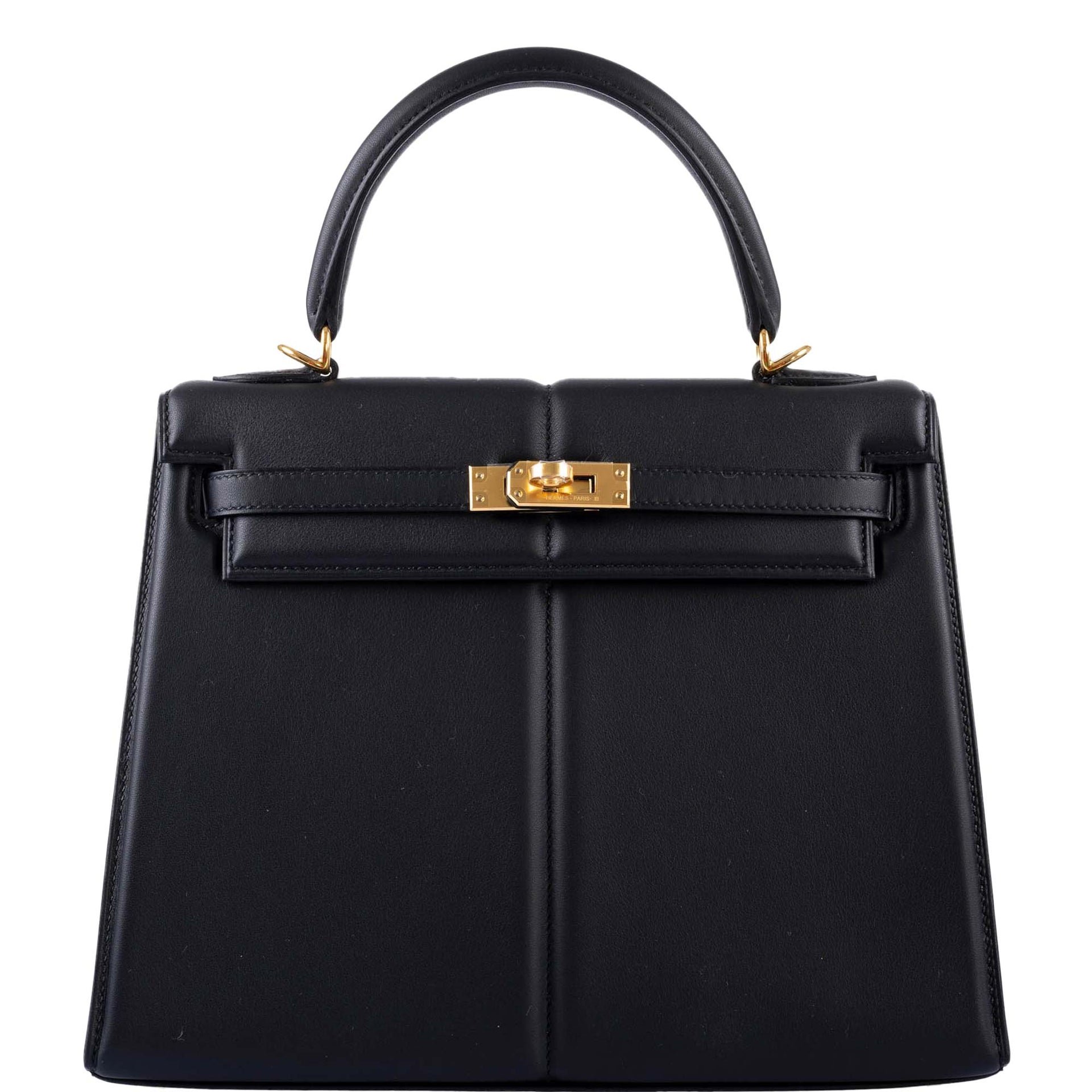Hermes Hermès Kelly 25 Padded Sellier Black Barenia and Swift Leather Gold Hardware