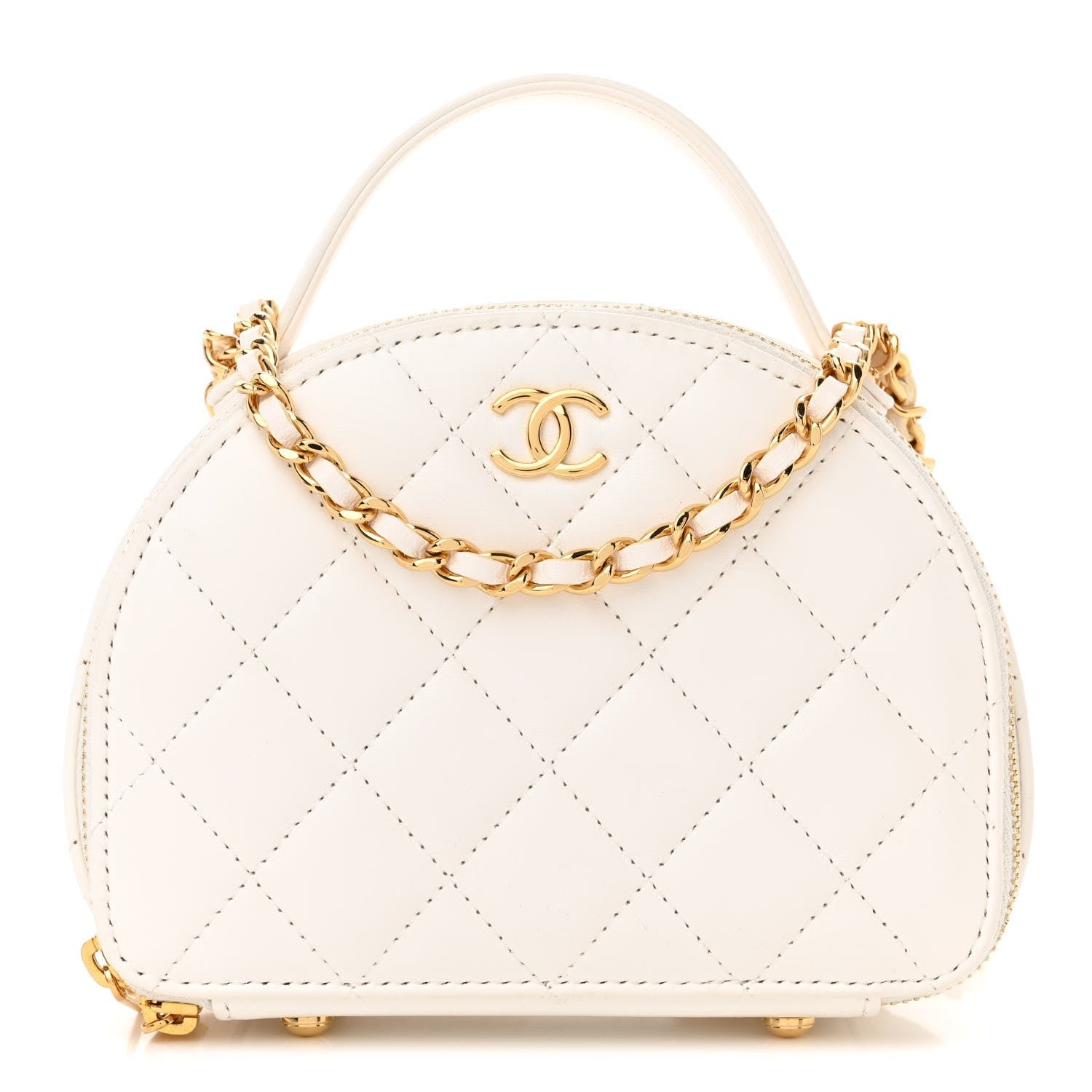 Chanel Lambskin Quilted Small Chic Riviera Top Handle Vanity Case White