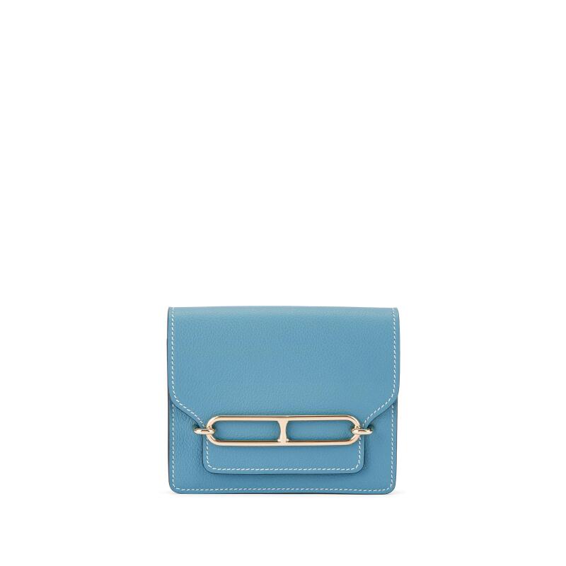 Hermes New Bleu Jean Evercolor Roulis Slim Wallet Permabrass Hardware, 2023