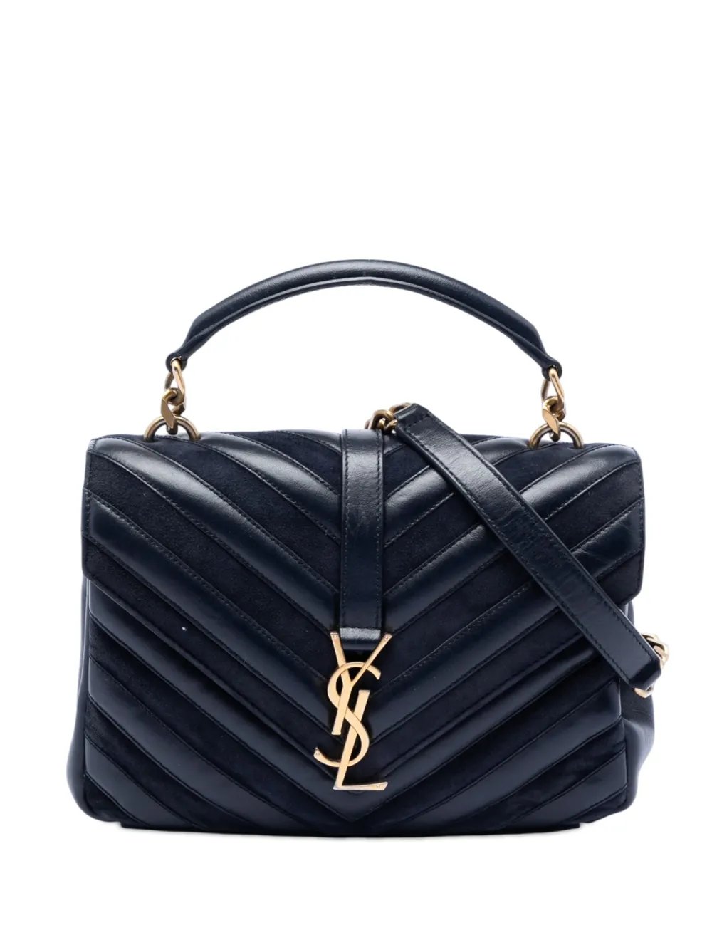 2017 Medium Calfskin and Suede Chevron Monogram College satchel