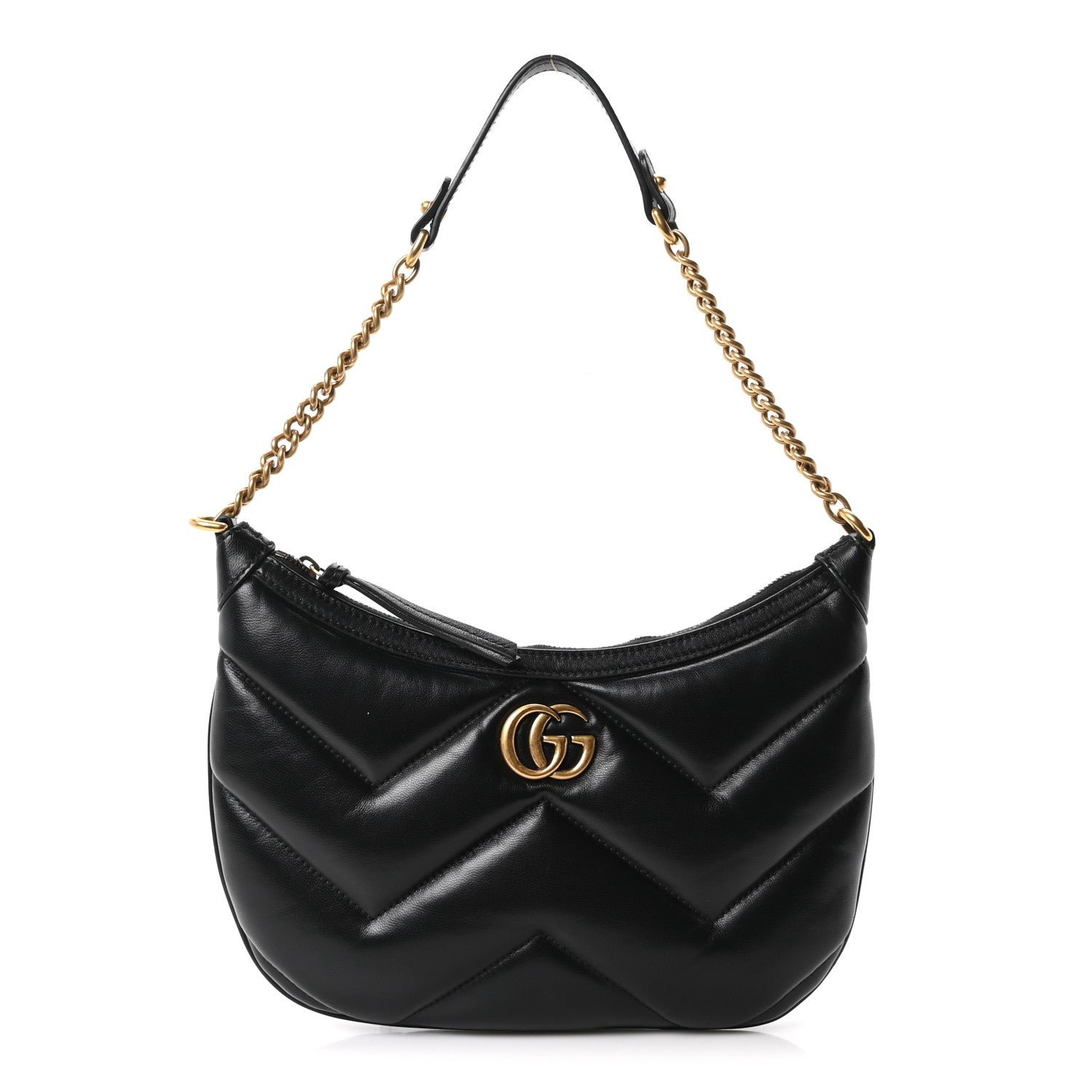 Gucci Calfskin Matelasse GG Marmont Half Moon Hobo Black