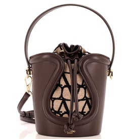 Valentino Garavani La Cinquieme Bucket Bag Toile Iconograph Fabric with Leather