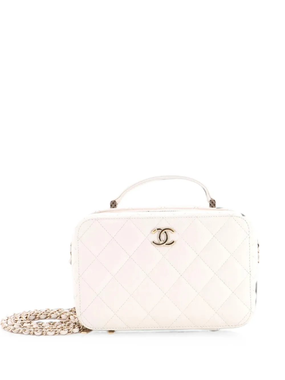 CC Zip Around Top Handle Vanity Case with Chain Quilted Caviar Small satchel