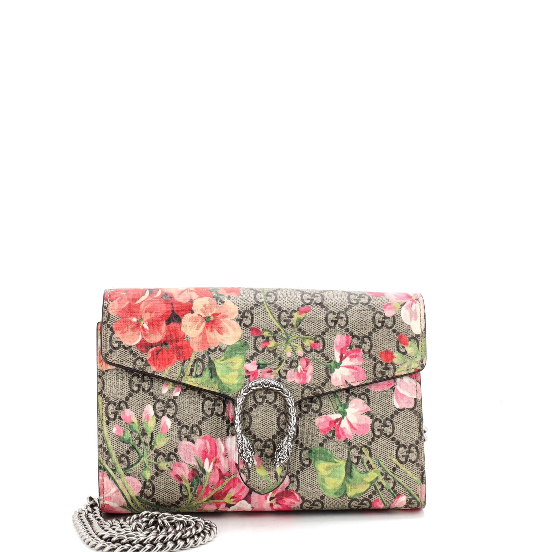 Dionysus Chain Wallet Blooms Print GG Coated Canvas Small