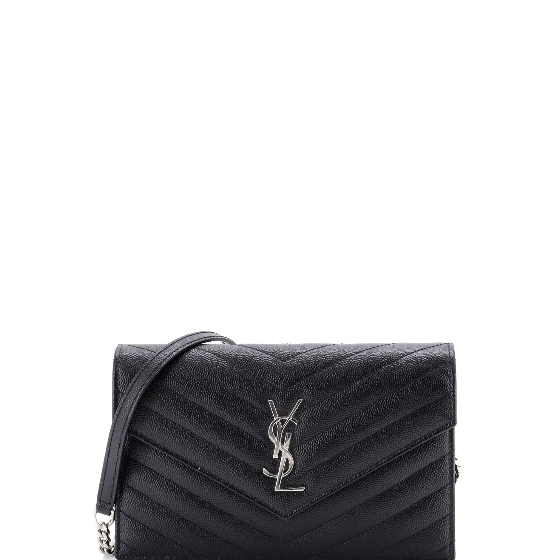 Classic Monogram Wallet on Chain Matelasse Chevron Leather Small