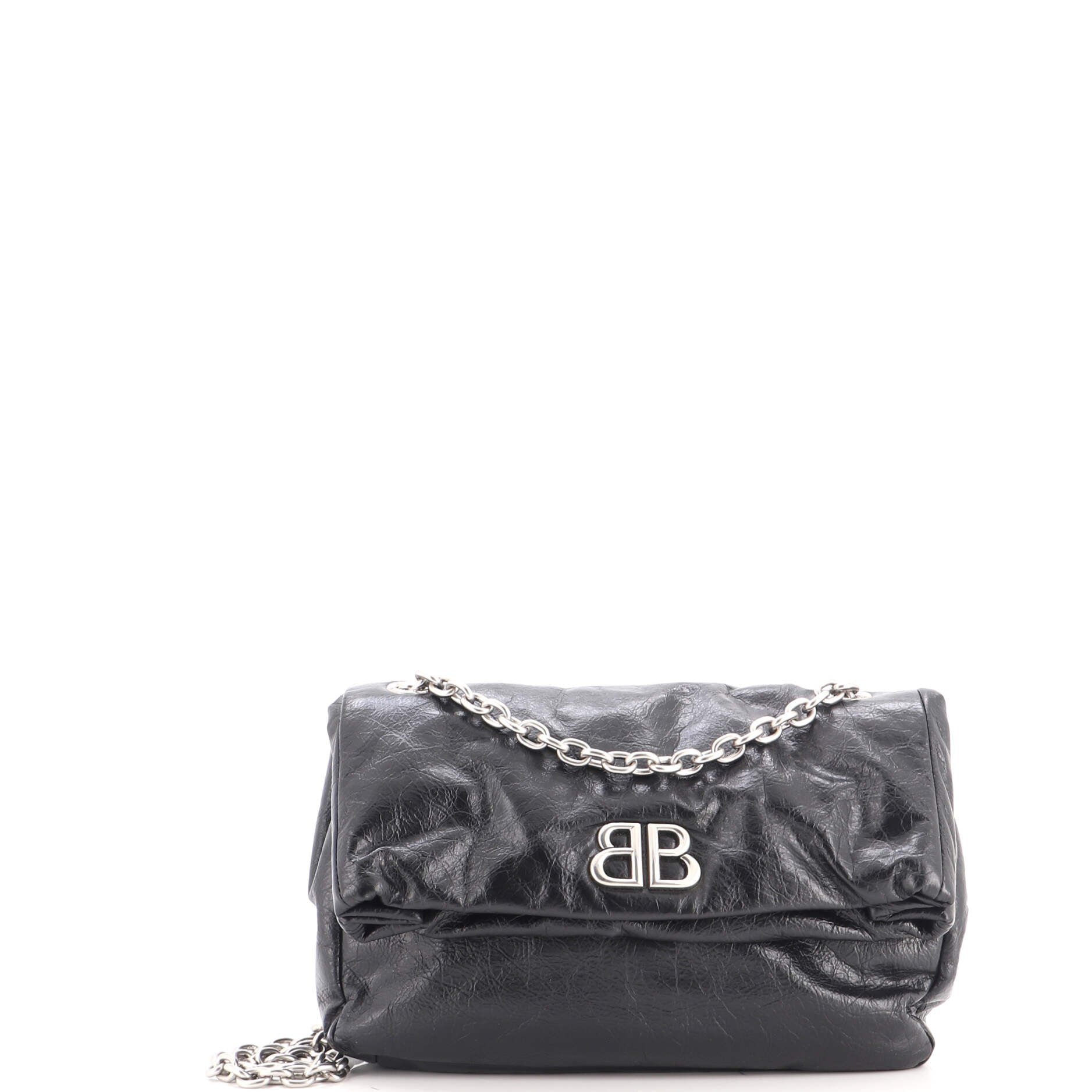 Monaco Chain Flap Shoulder Bag Leather Small