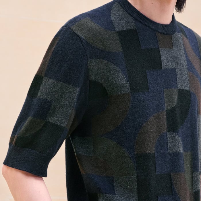 Marine Cashmere "Intarsia Maillon Puzzle" Crewneck Sweater