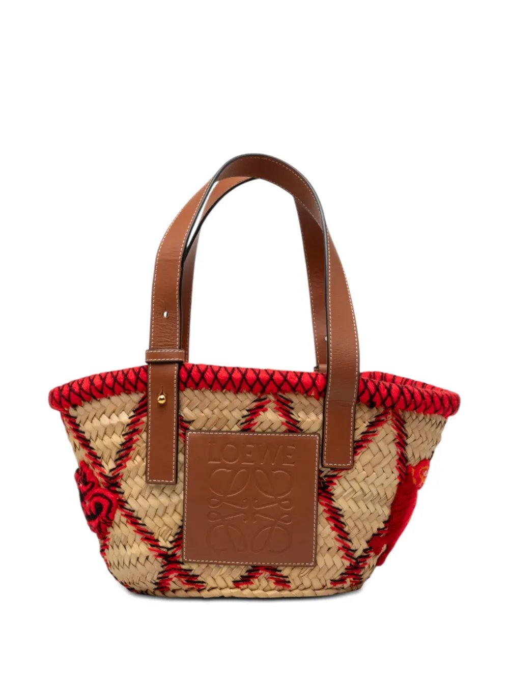 2019 Small Raffia Animal Embroidered Basket tote bag