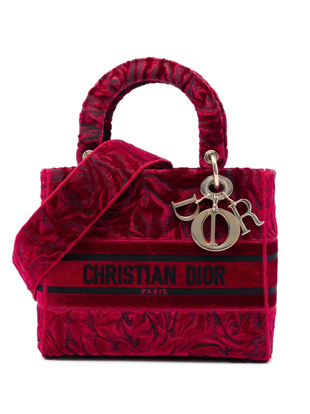 Dior 2021 Medium Embroidered Velvet Roses Lady D Lite satchel