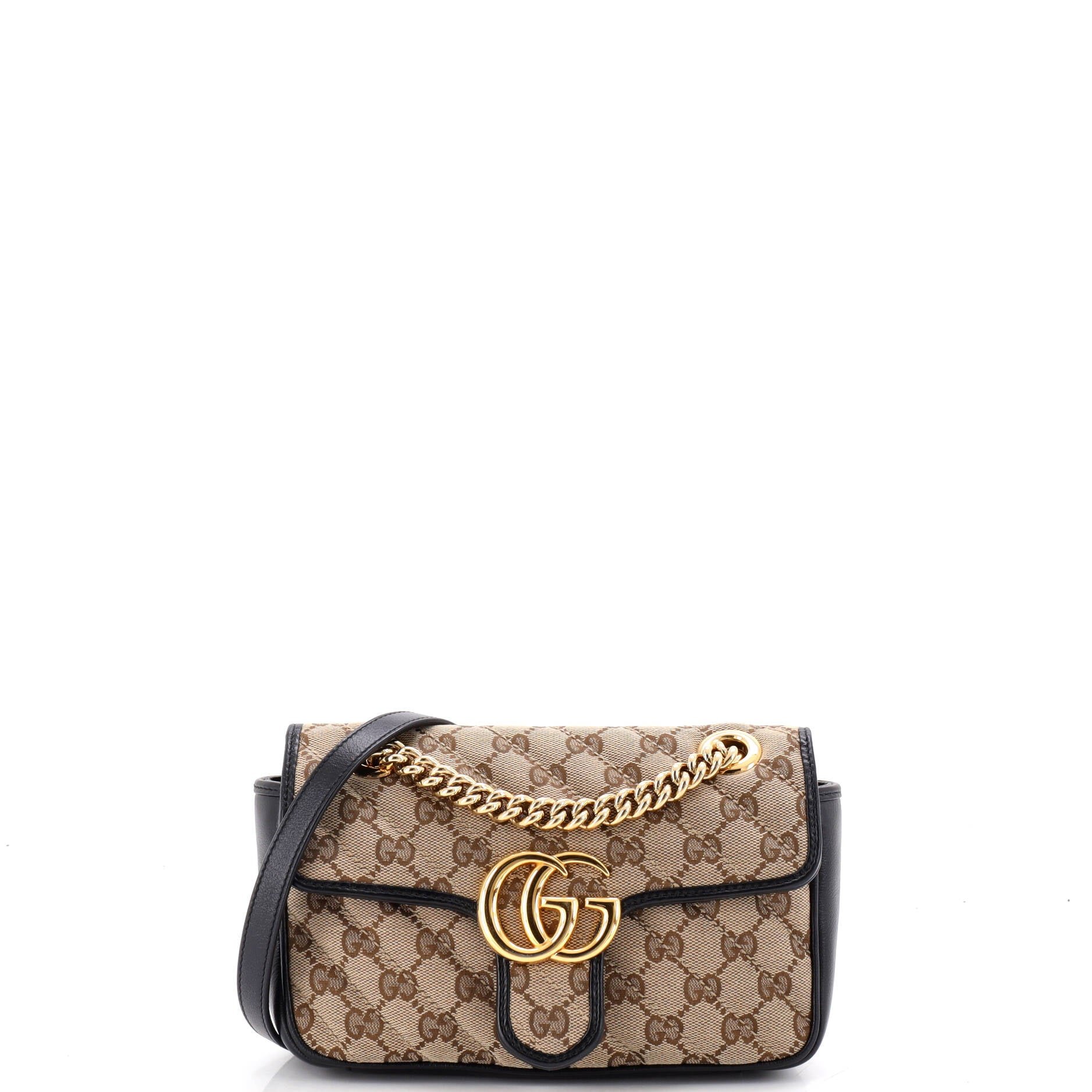 GG Marmont Flap Bag Diagonal Quilted GG Canvas with Leather Small