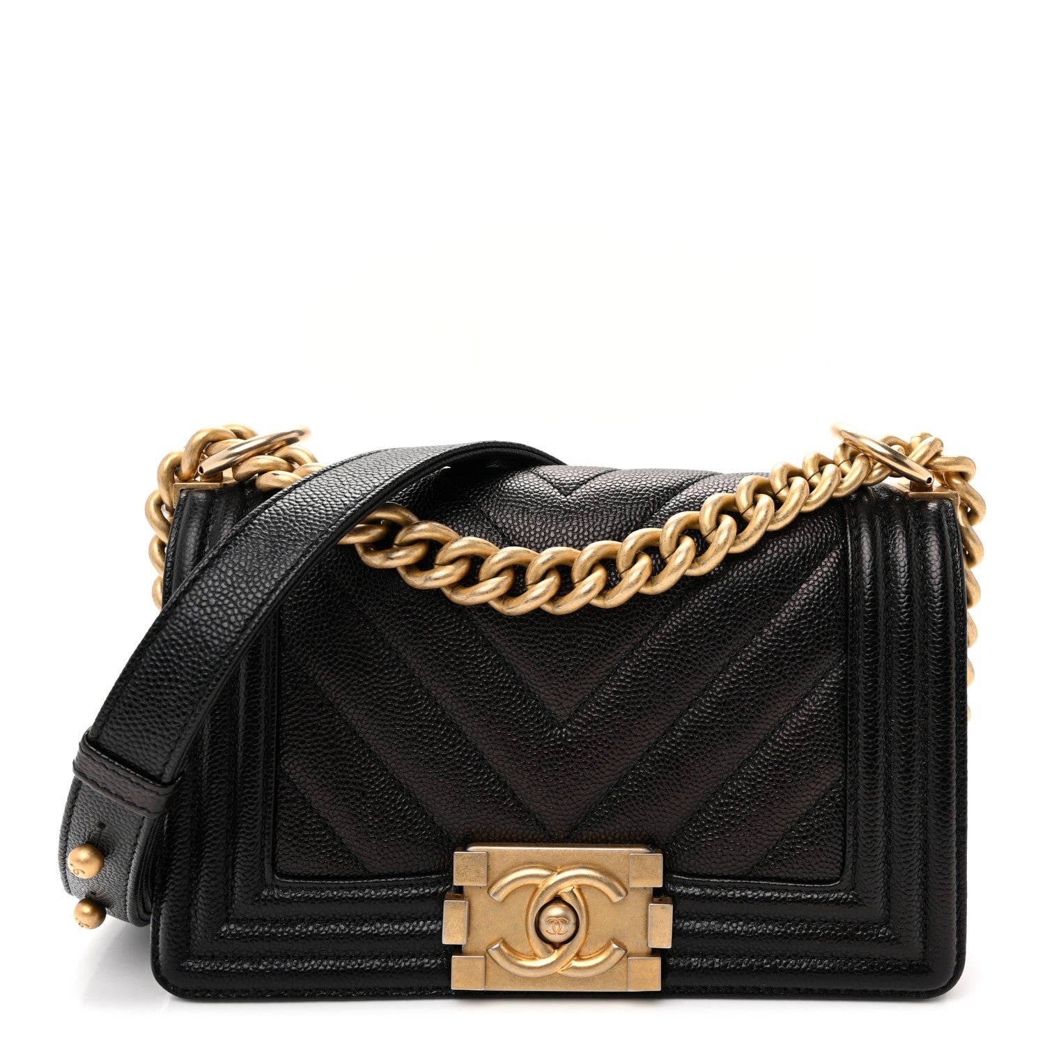 Chanel Chanel Caviar Chevron Quilted Small Boy Flap Black