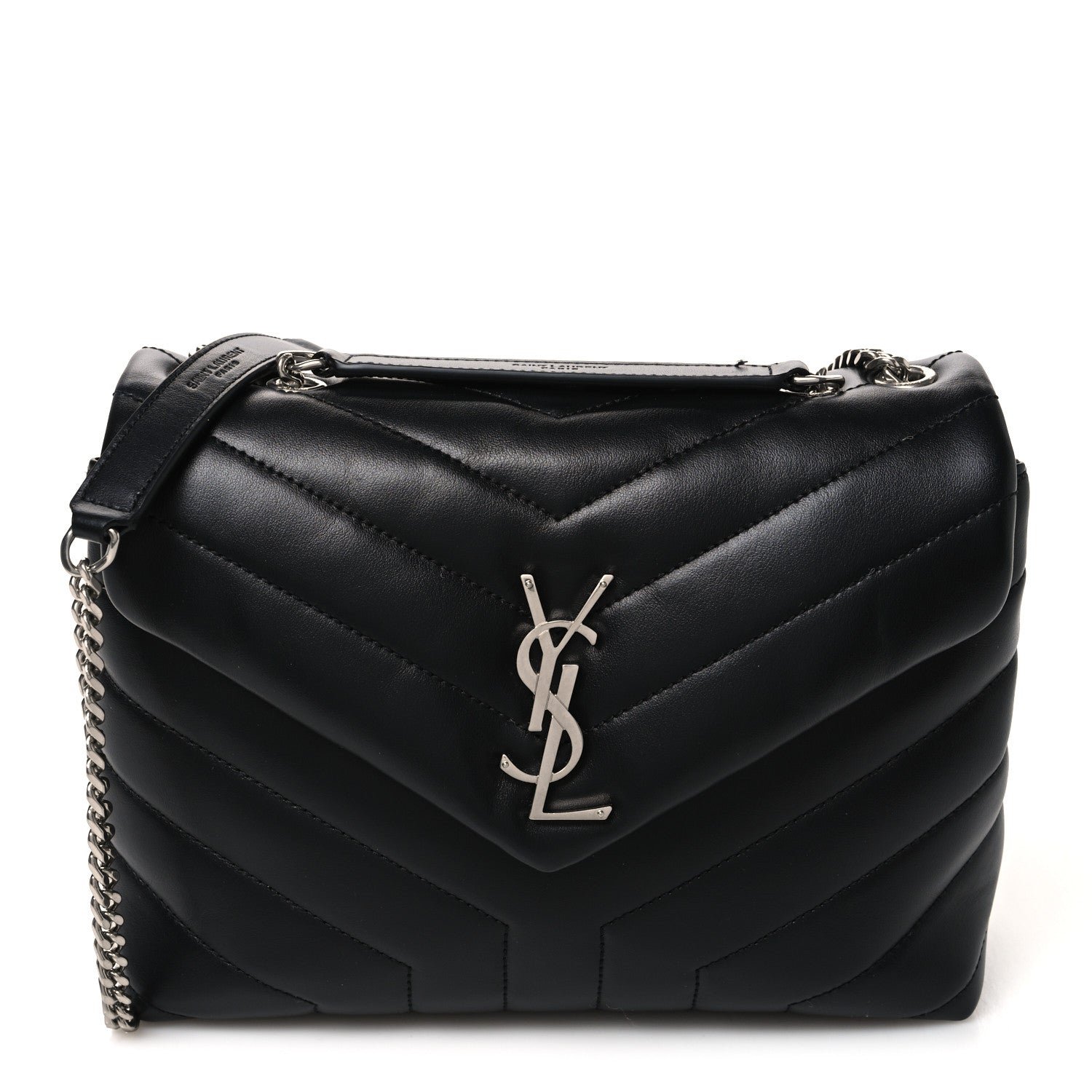 Saint Laurent Calfskin Y Quilted Monogram Small Loulou Chain Satchel Black Black