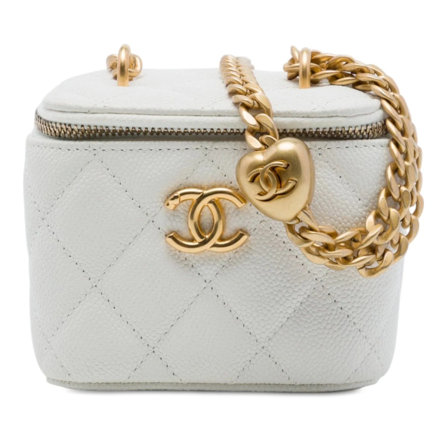 Calf Leather Mini Quilted Caviar CC Sweetheart Vanity Case with Chain