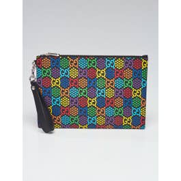 Gucci Gucci Multicolor/Black GG Supreme Coated Canvas Psychedelic Wristlet Pouch