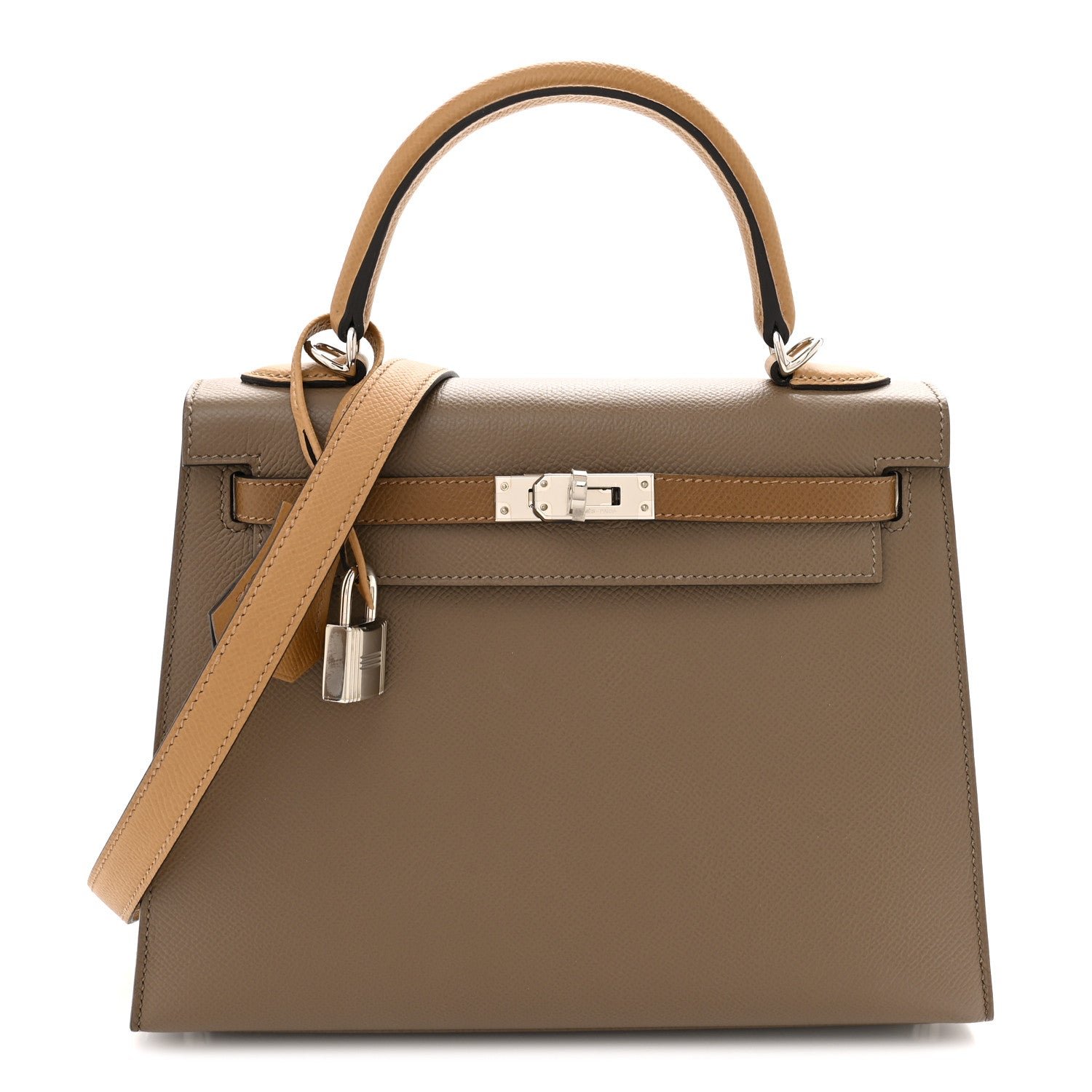 Hermes Epsom Tri-Color Kelly Sellier 25 Etoupe Alezan Biscuit