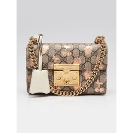 Gucci Beige/Ebony GG Supreme Cherry/Strawberry Printed Coated Canvas Padlock Small Shoulder Bag
