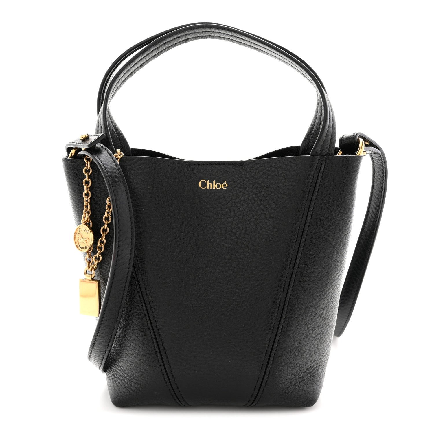Chloe Grained Calfskin Small Spin Tote Black