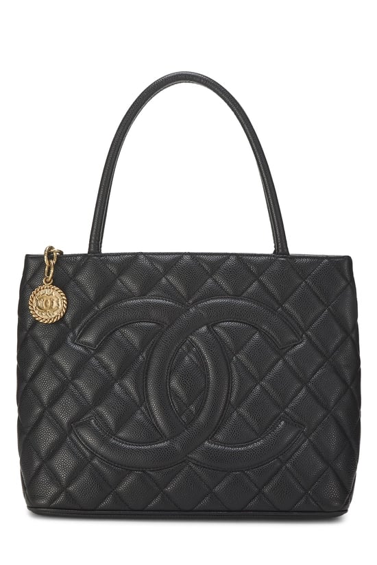 Black Quilted Caviar Medallion Tote