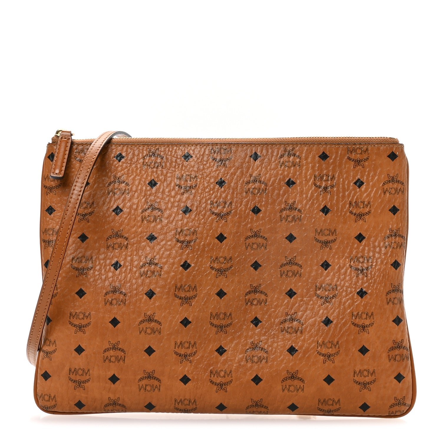 MCM Visetos Medium Crossbody Pouch Cognac