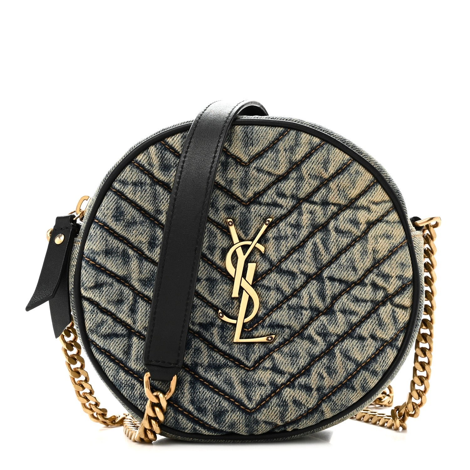 Saint Laurent Denim Quilted Monogram Round Crossbody Bag Rodeo Blue
