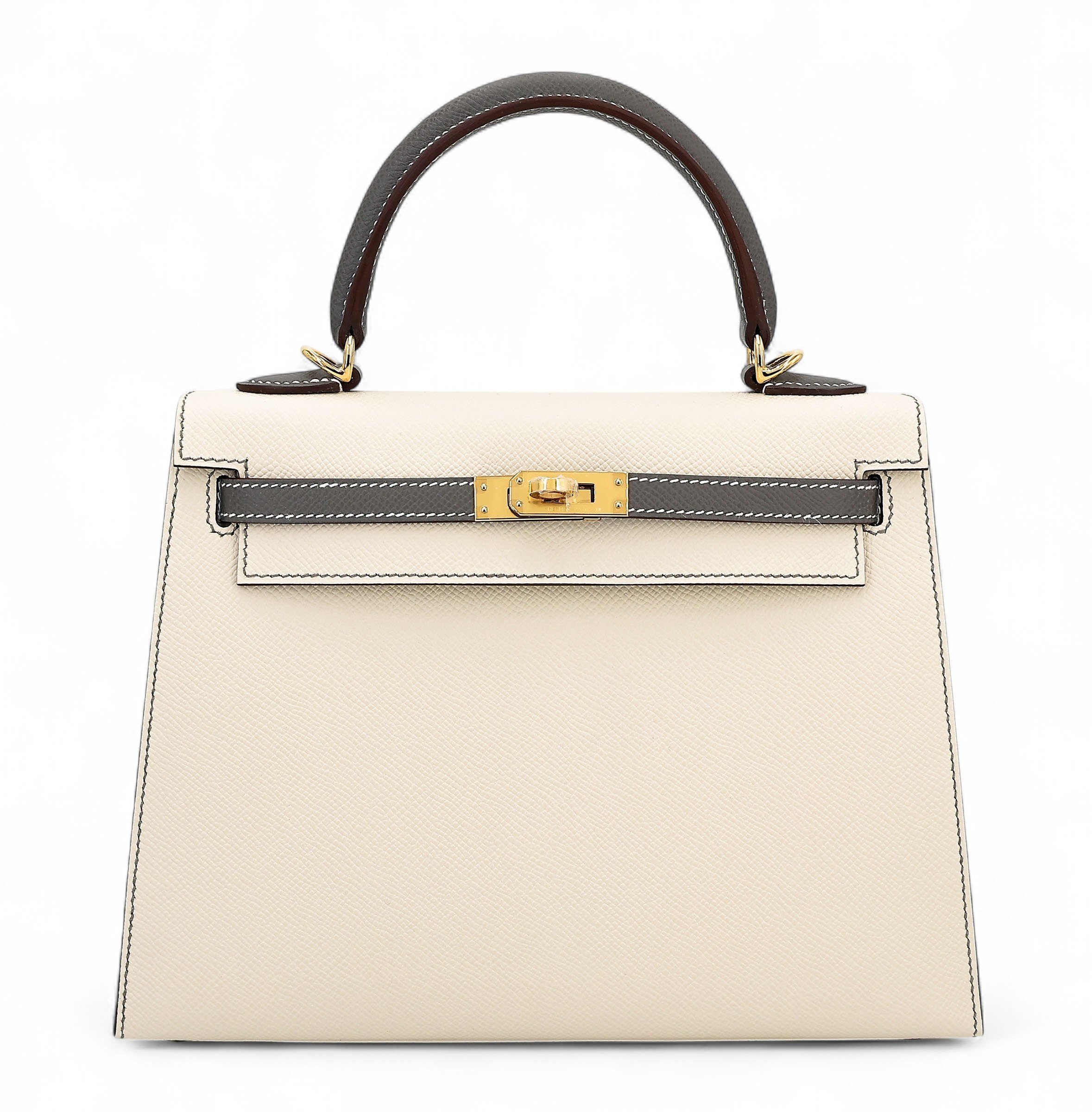 Hermes Brand New ( Rank N ) HERMÈS Special Order Kelly 25 Sellier HSS Gris Meyer (0L) Nata (I2) Epsom Gold hardware W (2024)