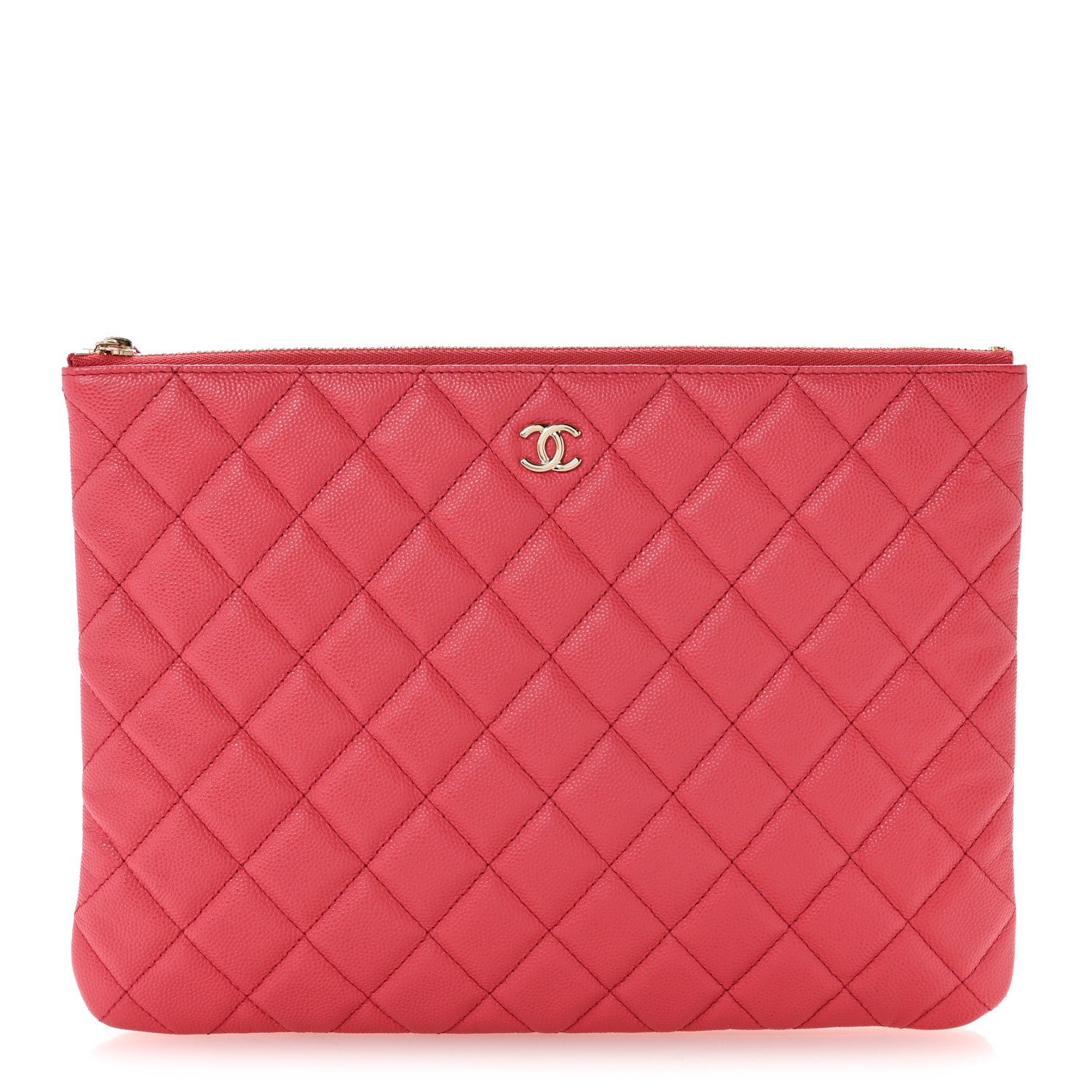 Chanel Caviar Quilted Medium Cosmetic Case Dark Pink