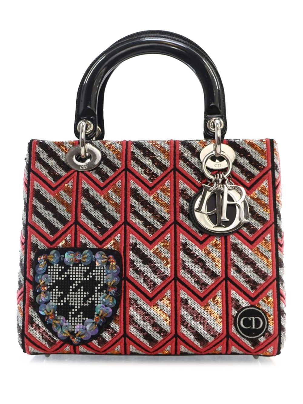 2015 Medium Patent Sequin Embroidered Lady Dior satchel