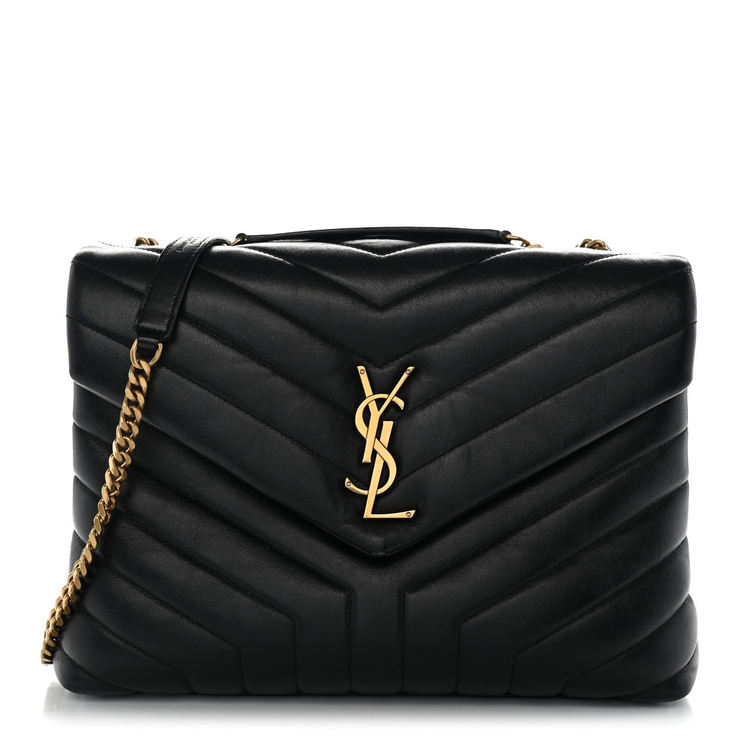 Saint Laurent Calfskin Y Quilted Monogram Medium Loulou Chain Satchel Black