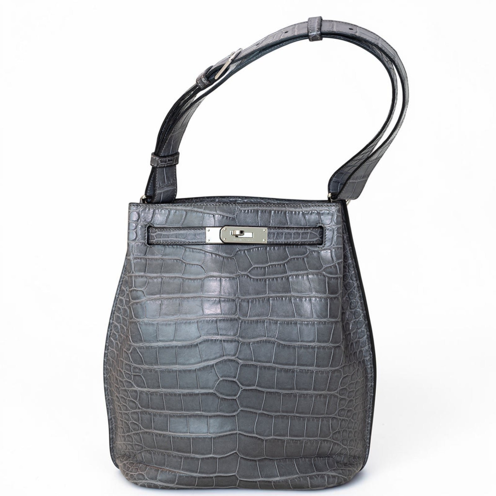 Hermès So Kelly 22 Gris Paris Matte Alligator Palladium Hardware