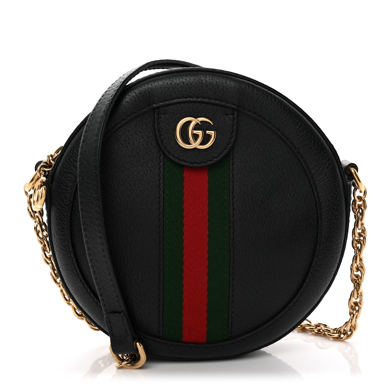 Gucci Grained Calfskin Web Mini Ophidia Round Shoulder Bag Black