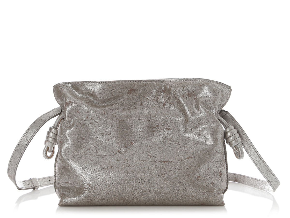 Loewe Loewe Medium Distressed Silver Lambskin Flamenco Bag