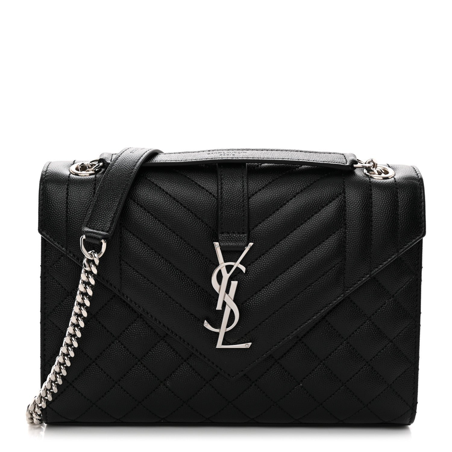 Saint Laurent Grain De Poudre Textured Mixed Matelasse Triquilt Medium Monogram Satchel Black