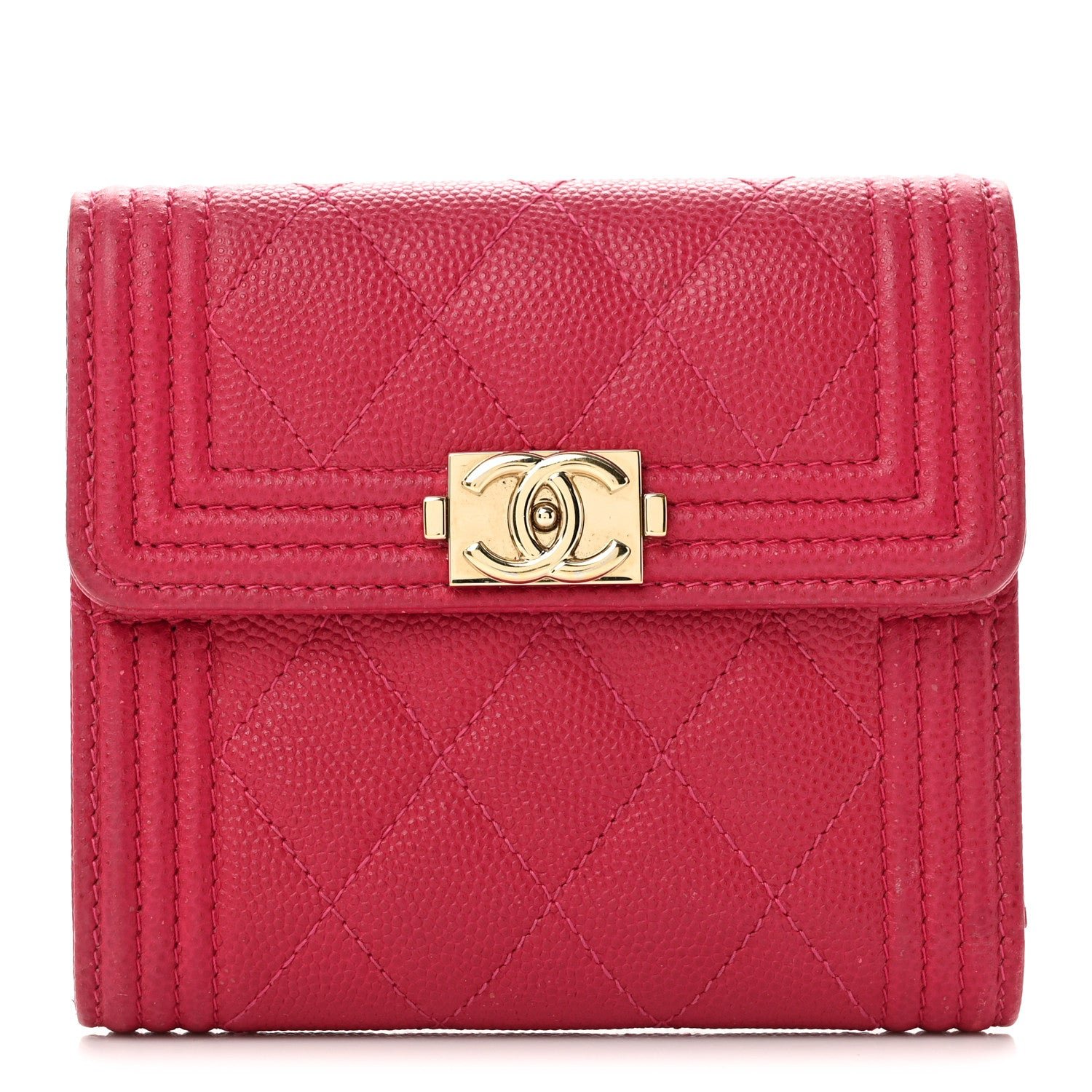 Chanel Caviar Quilted Compact Boy Wallet Pink
