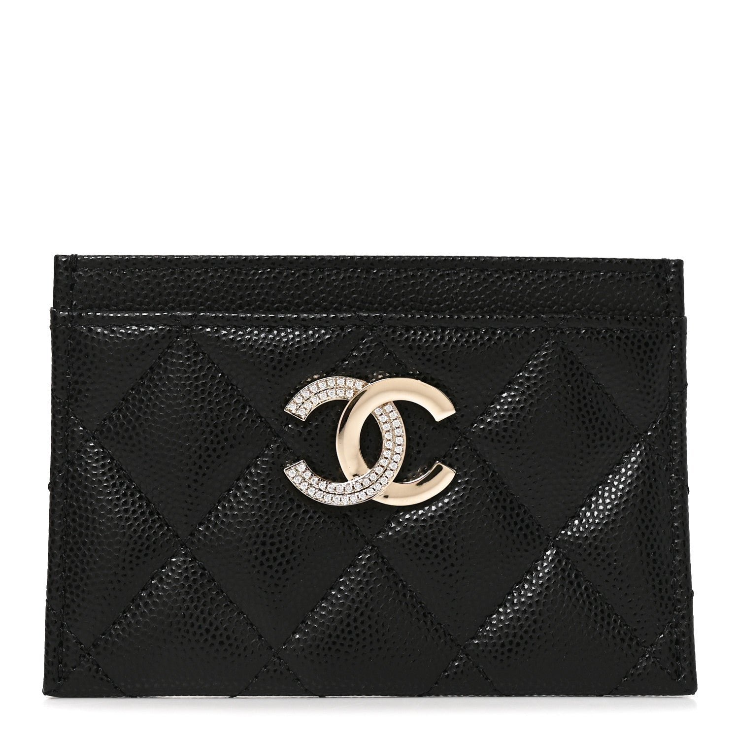 Chanel Caviar Quilted Crystal Card Holder Black