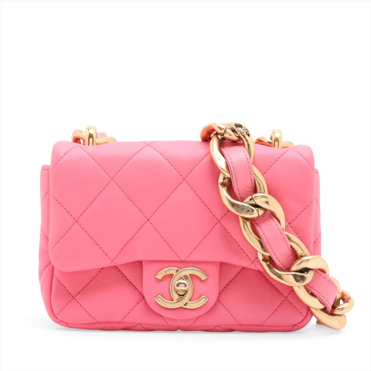 Chanel Matelasse Lambskin Chain Shoulder Bag Pink Gold Metal Fittings random pla