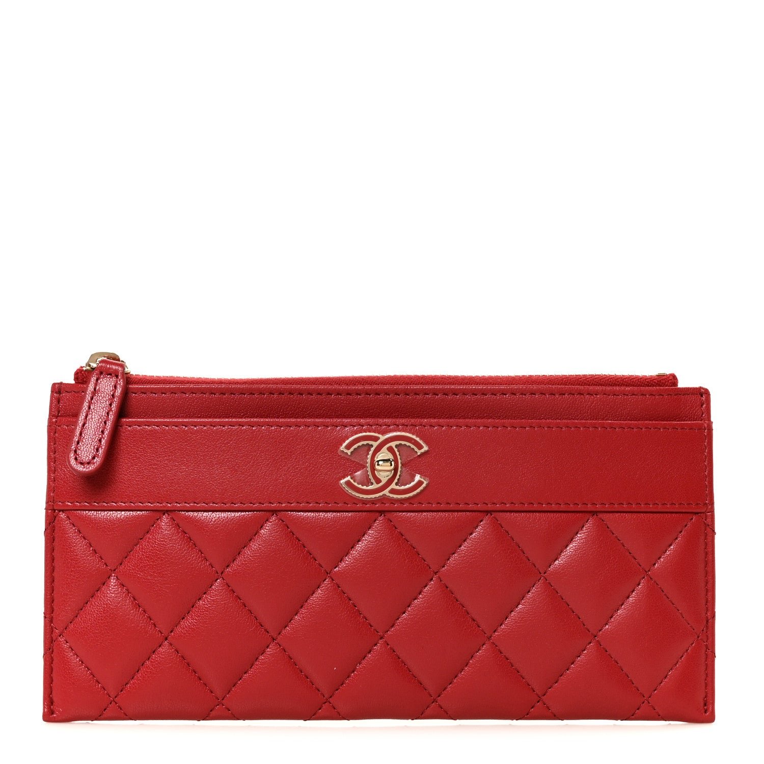 Chanel Sheepskin Quilted Mademoiselle Vintage Zip Pouch Red