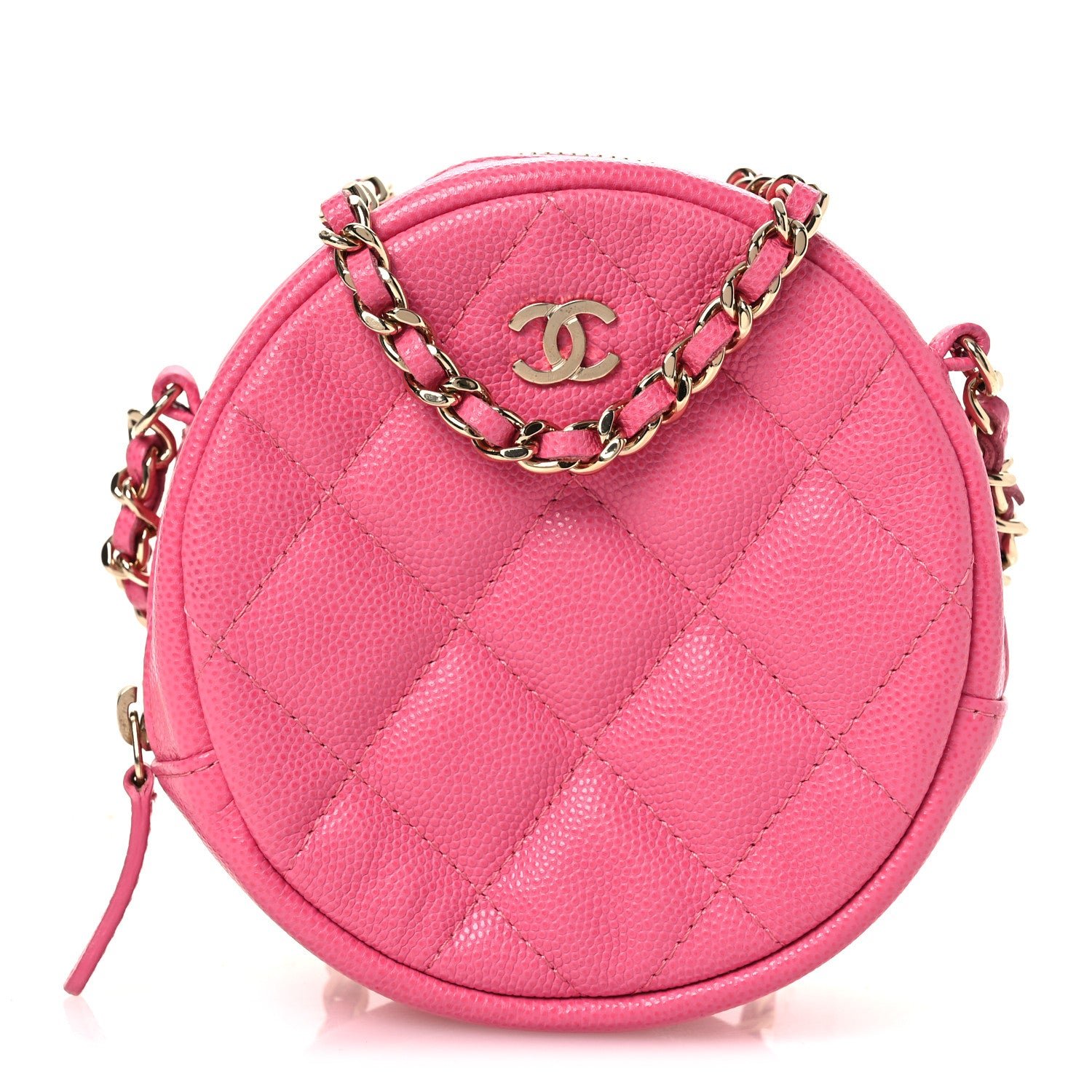 Chanel Caviar Quilted Round Clutch With Chain Pink