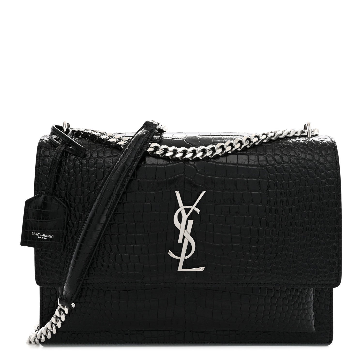 Saint Laurent Calfskin Crocodile Embossed Large Monogram Sunset Black