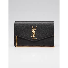 Saint Laurent Yves Saint Laurent Black Pebbled Leather Uptown Wallet on Chain Bag