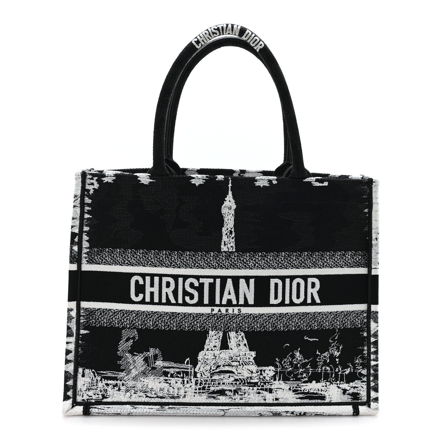 Dior Canvas Embroidered Medium Paris Book Tote Black White