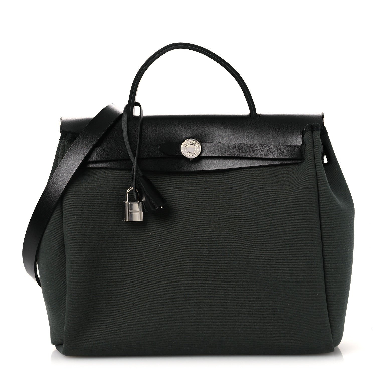 Hermes Military Toile Vache Hunter Herbag Zip Retourne 31 PM Kaki Black