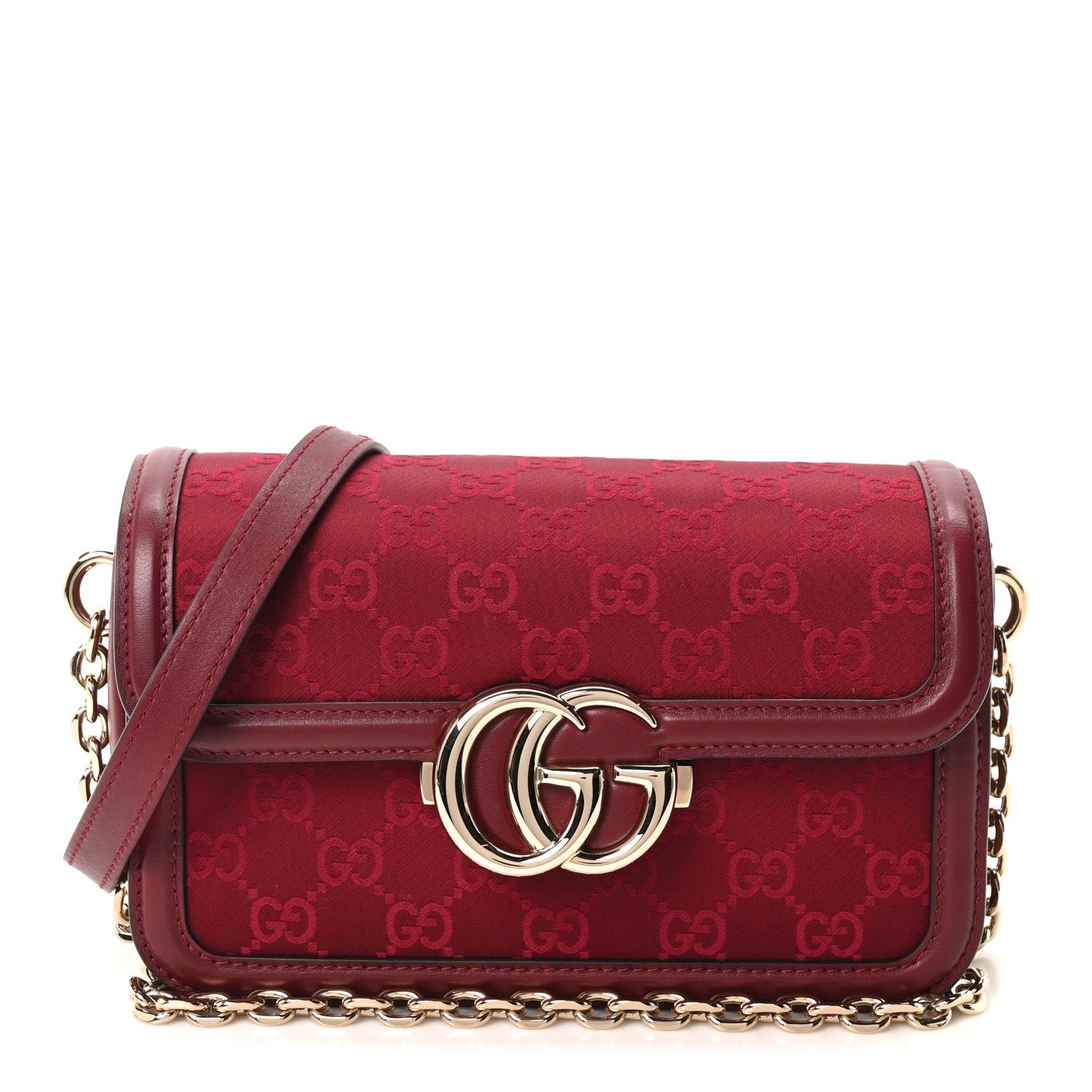 Gucci Crepe Wool Silk GG Monogram Go Small Shoulder Bag Rosso Ancora