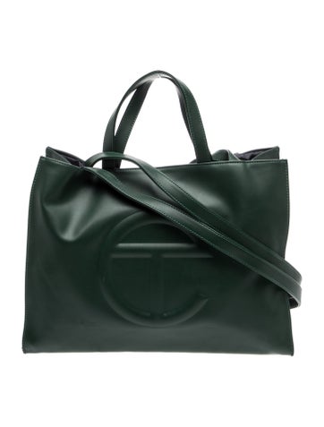 Vegan Leather Dark Olive Shopping Bag Medium