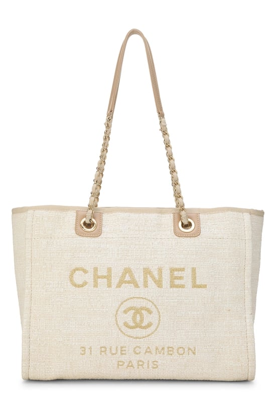 Beige Woven Raffia Deauville Small