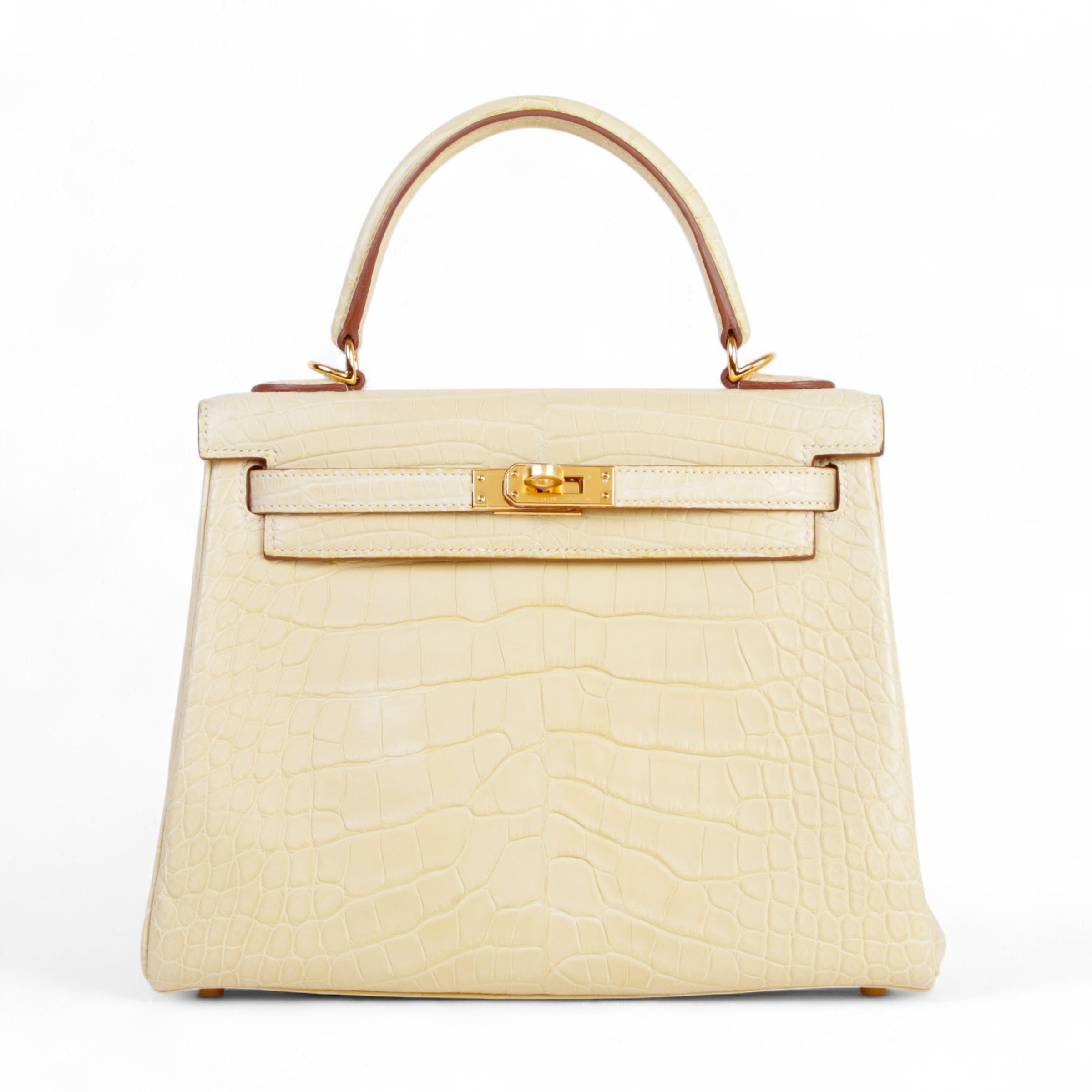 Hermes Unused ( Rank NS ) HERMÈS Kelly 25 Vanille (Y1) Matte Alligator Gold hardware W (2024)