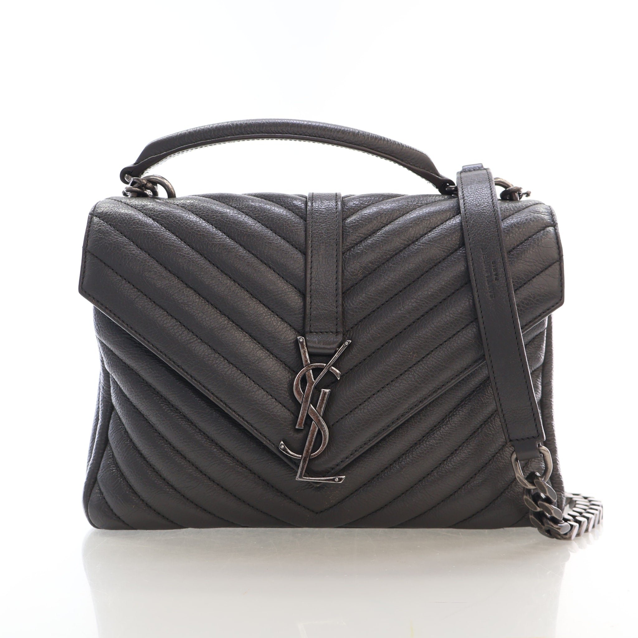 Saint Laurent Medium Calfskin Chevron College Bag