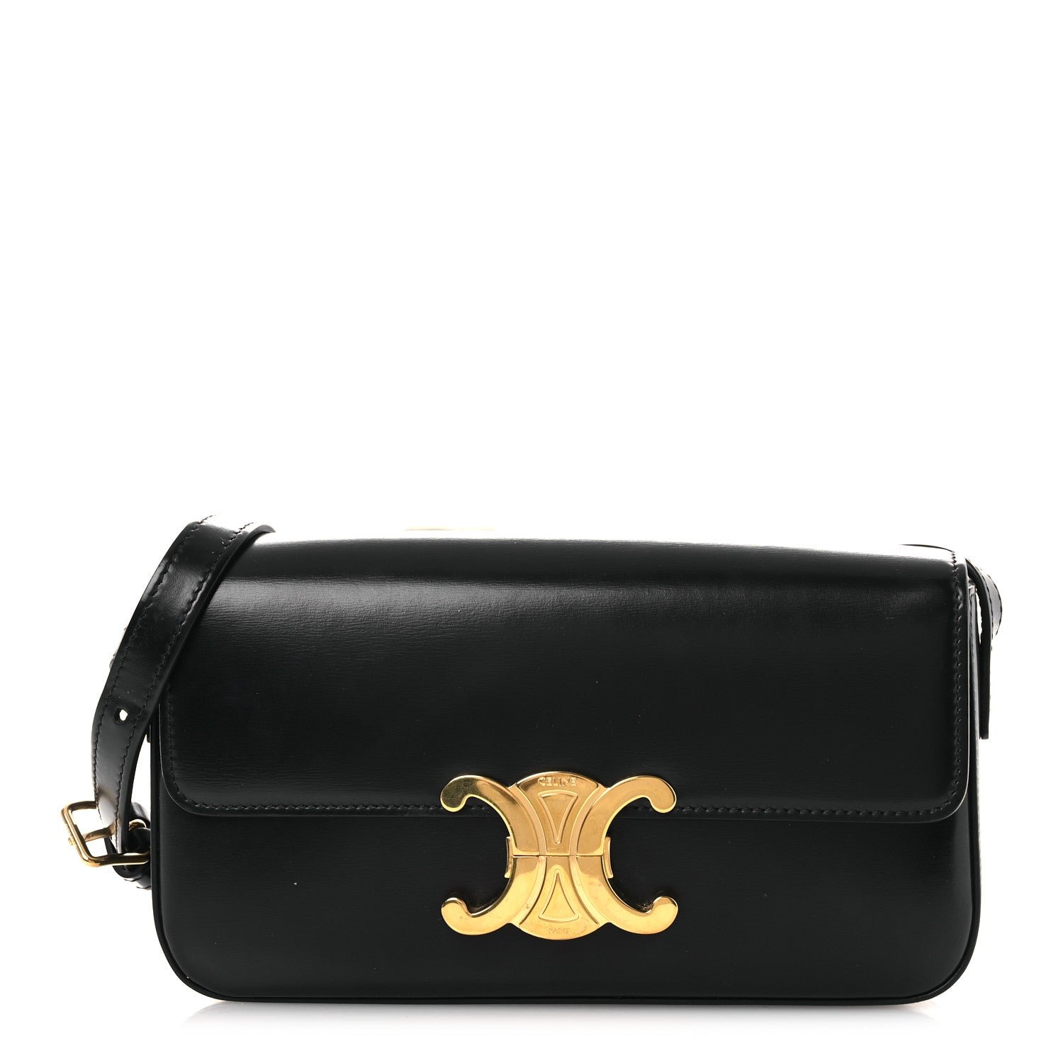 Celine Celine Shiny Calfskin Triomphe Shoulder Bag Black
