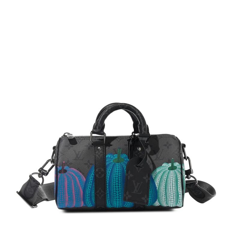 x Yayoi Kusama Monogram Eclipse Reverse Pumpkin Coated Canvas Keepall Bandoulière 25 Silver Hardware, 2023