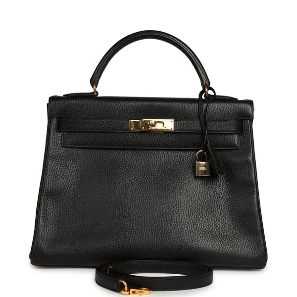 Vintage Hermes Kelly Retourne 32 Black Ardennes Gold Hardware